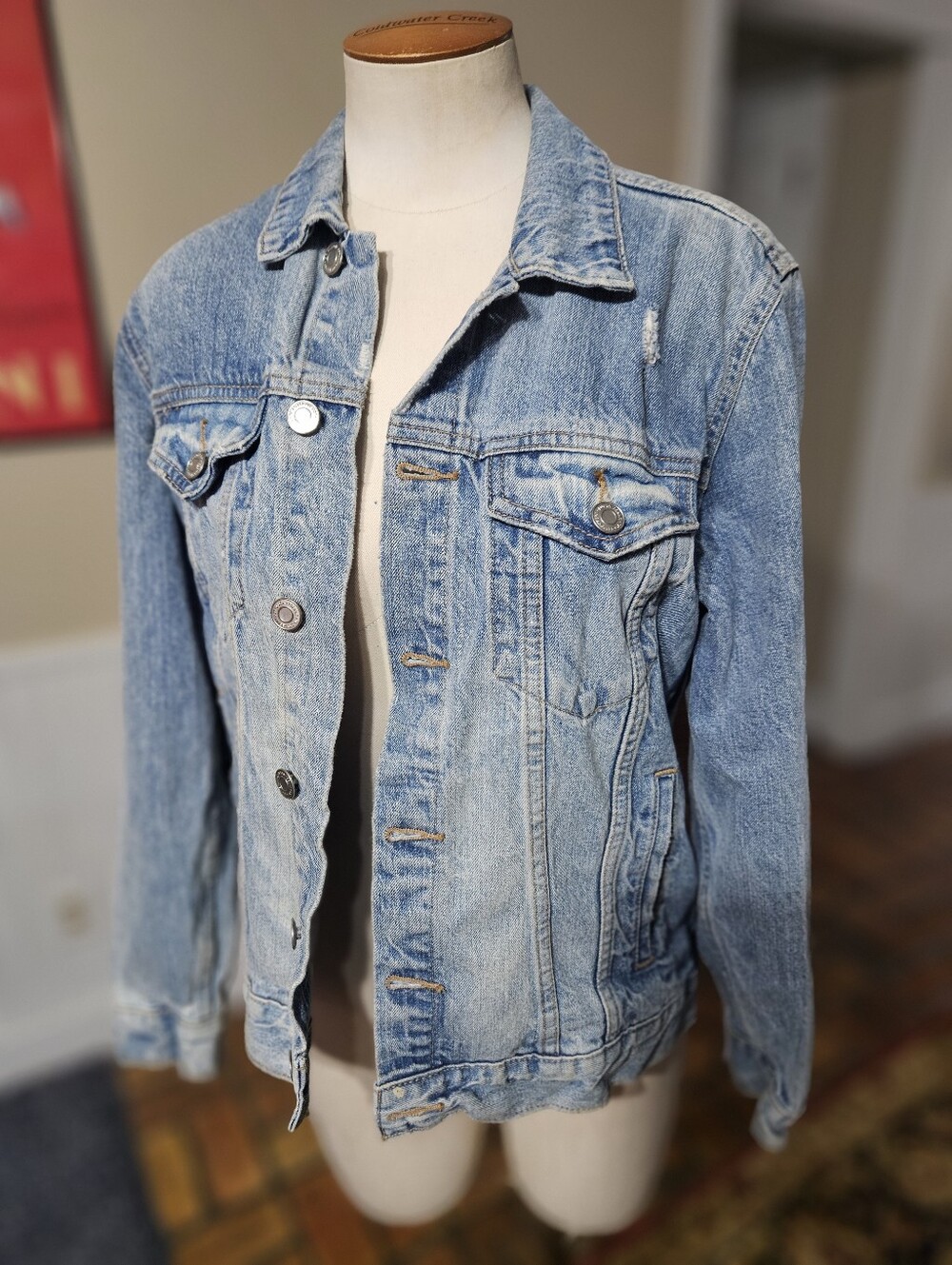 Lucky Brand Tomboy Trucker Distressed Denim Jean Jacket Large